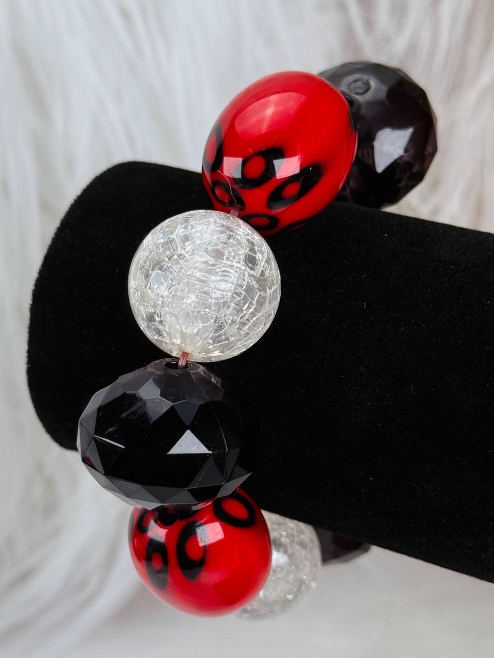 Large red black, chunky costume stretch bracelet
